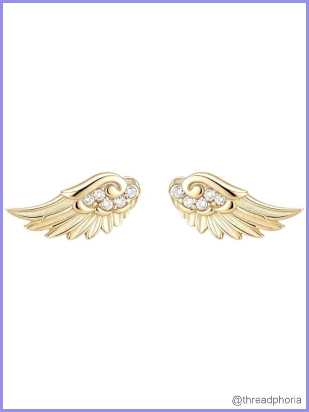 925 Sterling Silver Angel Wing Stud Earrings Cubic Zirconia Minimalist